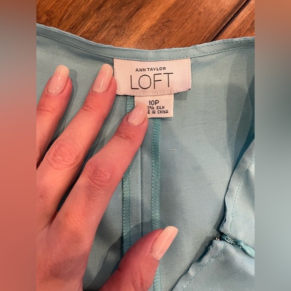 Women’s high-rise cropped Light Blue 100% raw silk trousers SZ 10 - Picture 3 of 8